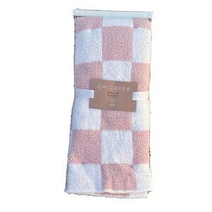 Chick Pea Chenille Baby Blanket Pink White Checkered Squares Soft Cozy Girls New